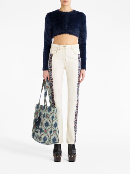 floral-print cotton jeans