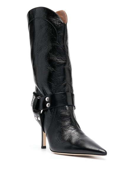 pointed-toe leather boots