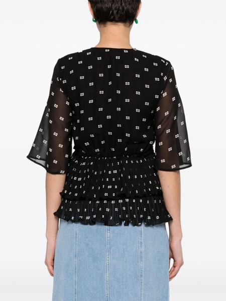 graphic-print V-neck pleated blouse