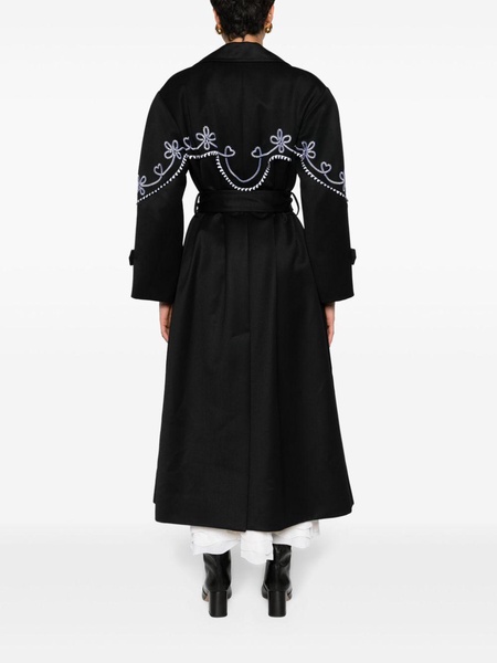 motif-embroidered maxi trench coat