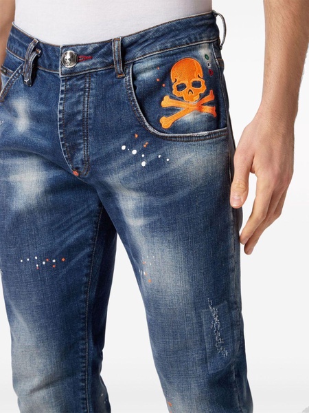 Skull paint-splatter straight-leg jeans