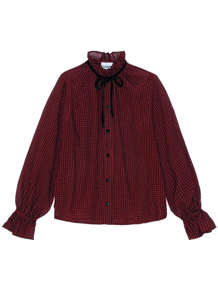 check-print ruffle-collar shirt