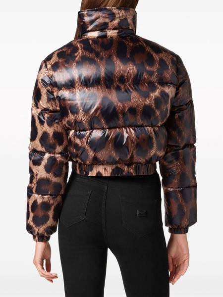 leopard-print quilted down jacket