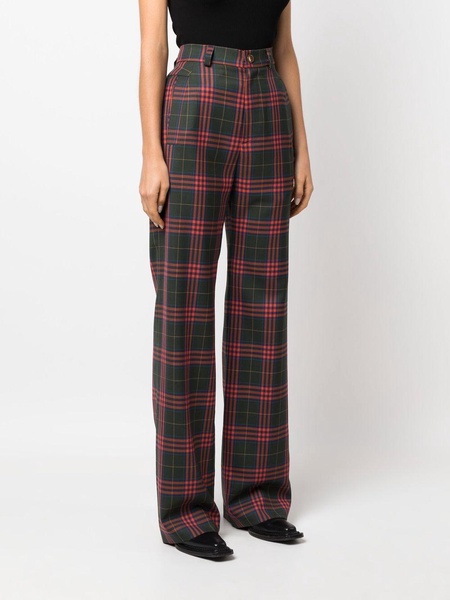 tartan-pattern high-waist trousers