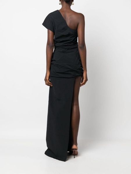 gathered asymmetric silk gown