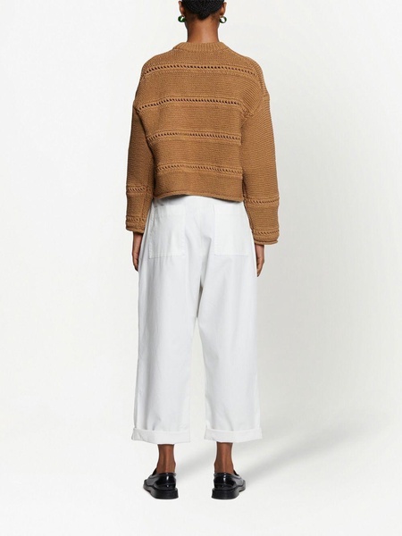 striped open-knit crew-neck jumper