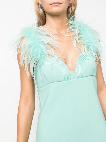 feather-detail sweetheart-neck dress