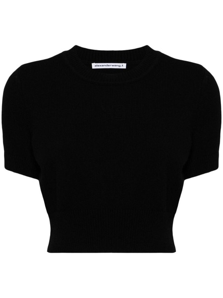 logo-embossed knitted top