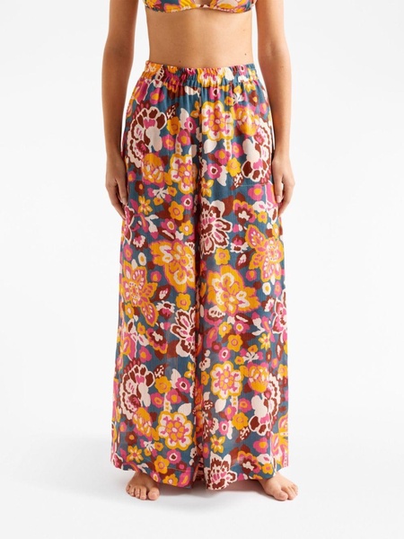 Cactus floral-print wide-leg trousers