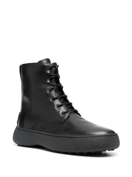 Black Leather Lace-up Ankle Boot