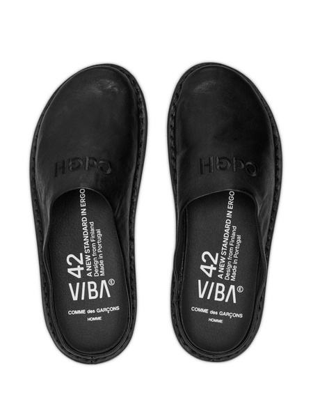 X Viba Roma Black Leather Slippers