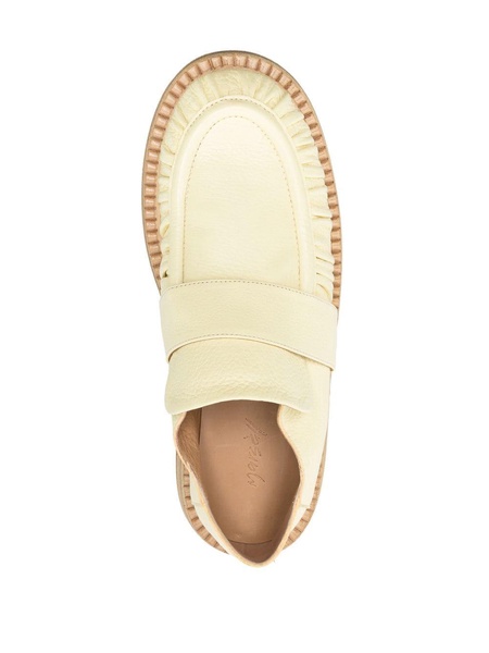 round-toe ruched leather loafers