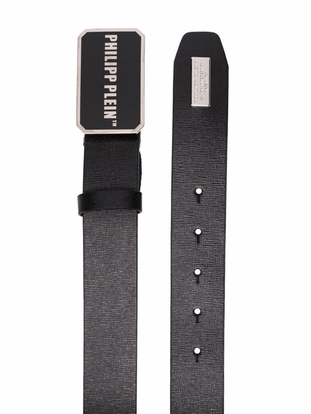 logo-plaque buckle belt