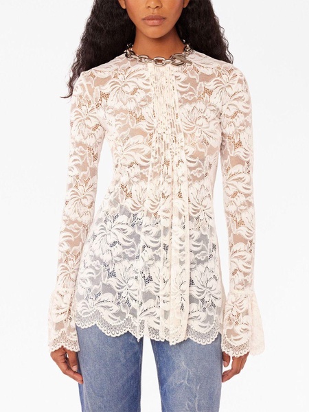 floral-lace pleated blouse