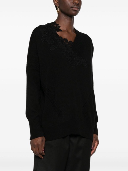 lace-appliqué sweater