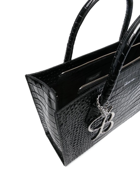 crocodile-embossed leather tote bag