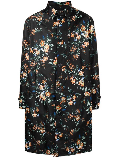 floral-print trench coat