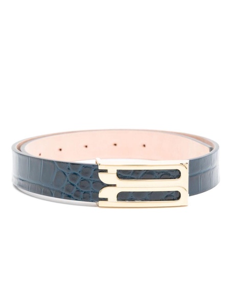 Frame crocodile-embossed leather  belt 