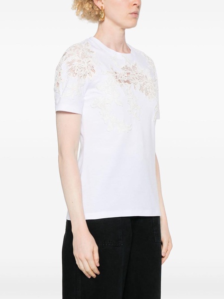 floral-appliqué cotton T-shirt