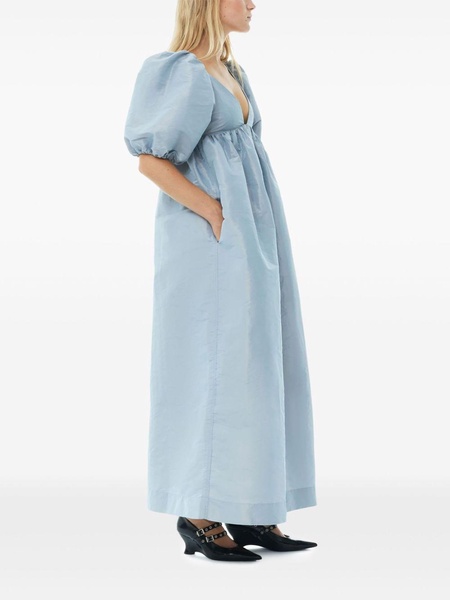 puff-sleeve taffeta maxi dress