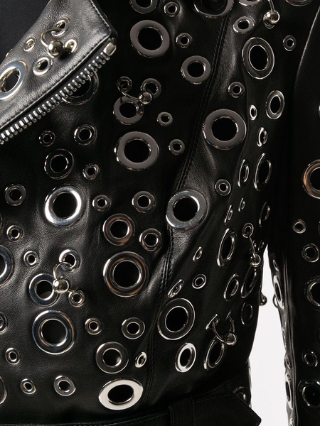 eyelet embellished leather jacket