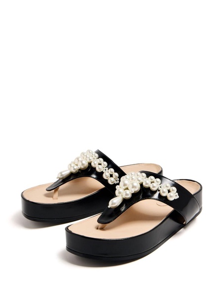 faux-pearl embellished leather sandals