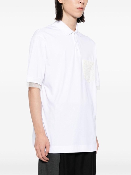 sheer lace pocket polo shirt