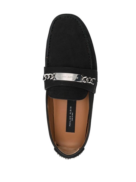 logo-plaque leather loafers