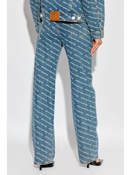 logo print sequined mid-rise straight leg trousers