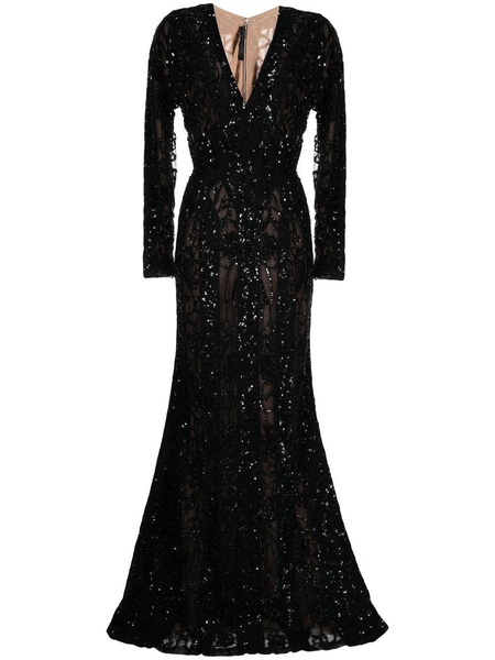 sequined long-sleeve fishtail gown