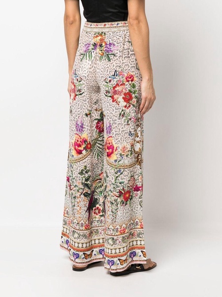 flared floral-print trousers