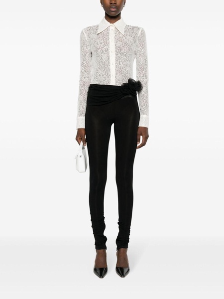 floral-lace semi-sheer shirt