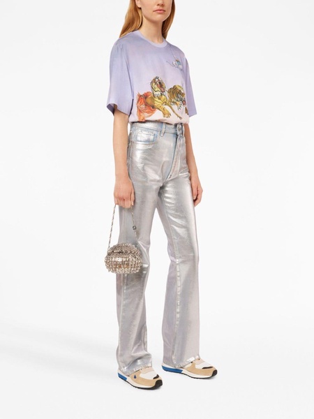 metallic-finish straight-leg trousers