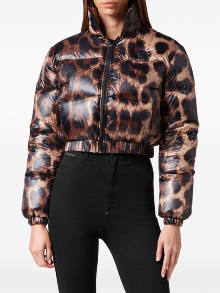 leopard-print quilted down jacket