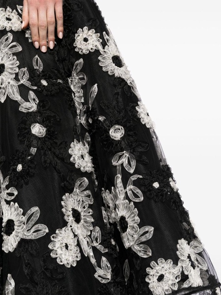 floral-embroidered A-line skirt