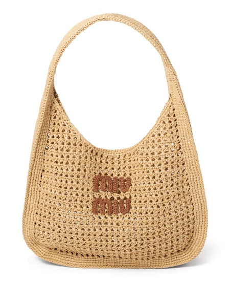 logo-appliquéd raffia tote bag