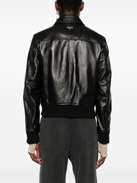 embossed leather aviator jacket