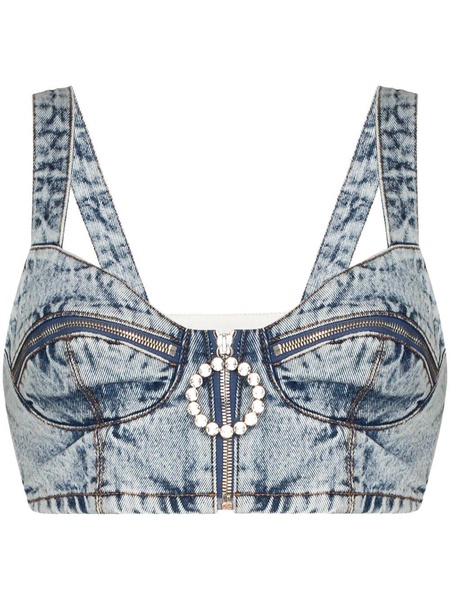 crystal-embellished denim bustier