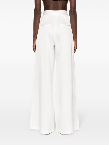 White Pleat-Detail Wide-Leg Satin Trousers