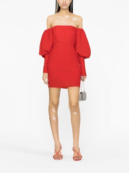 puff-sleeve plissé minidress