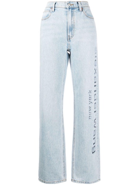 logo-perforated cotton straight jeans 