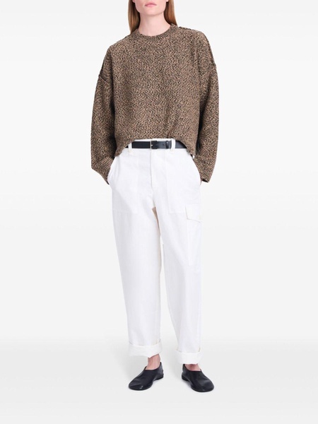 tapered-leg cotton-linen blend trousers