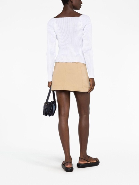 Neutral Belted Asymmetric Miniskirt