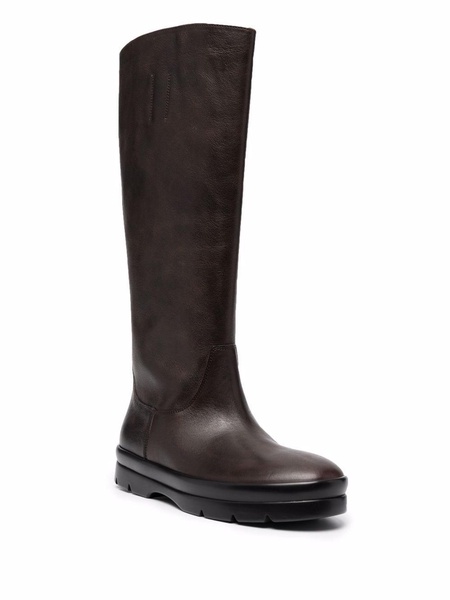 knee-length leather boots