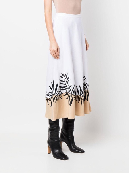 leaf-print A-line skirt