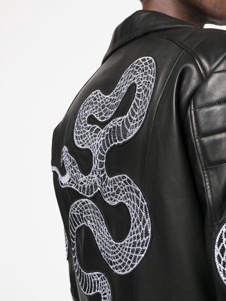 snake-print biker jacket