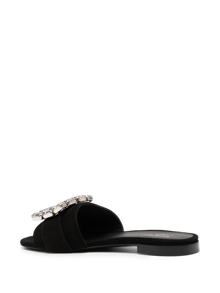 Fade Jeweled Buckle Black Suede Sandal