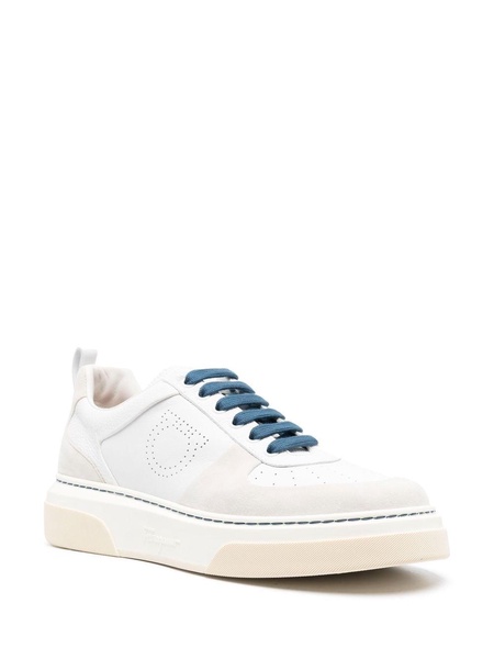 'cassina' Beige Low Top Sneakers With Gancini And Suede Details In Leather Man