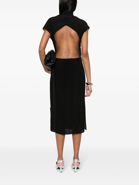 mock-neck open-back midi dress