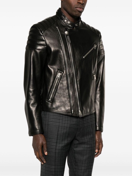 leather zipped biker jacket